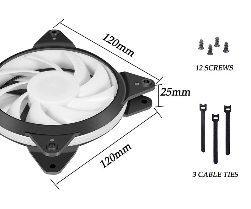 upHere 5V 3-Pack 120mm Silent PWM Intelligent Control 5V Addressable RGB Fan Motherboard Sync, Adjustable Colorful Fans with Controller T7SYC7-3 - Image 5